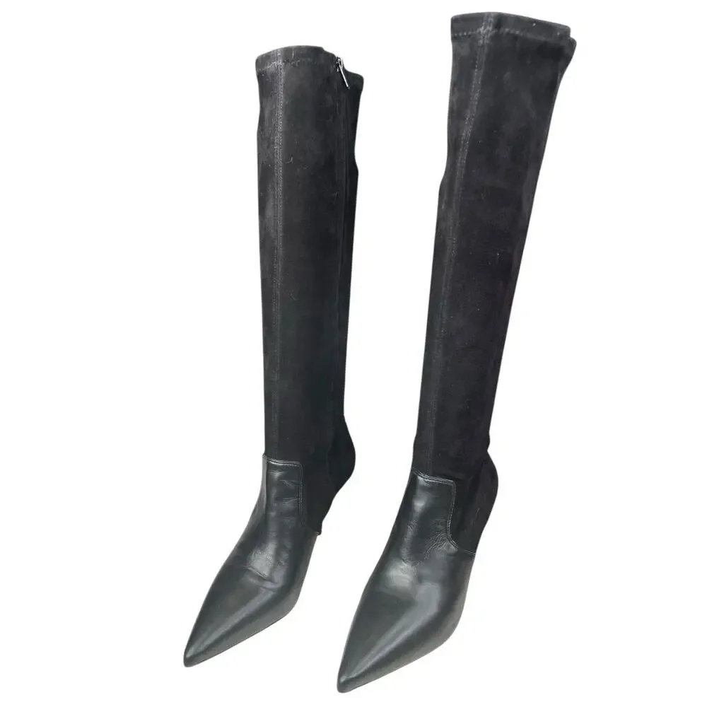 Tory Burch Women’s Georgina Black Leather Stretch Pointed Toe Boot Size US 8.5